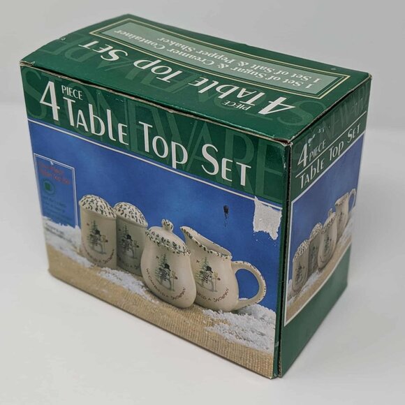 NEW Stoneware We Can Build A Snowman 4 Piece Set Sugar Creamer Salt Pepper NIB - Picture 4 of 7